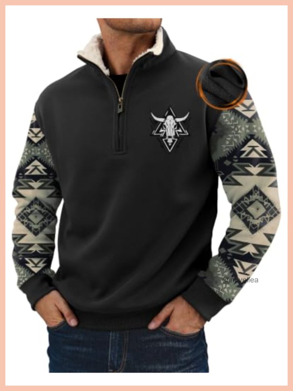 Mens Quarter Zip Fleece Lined Aztec Western Pullover Sweatshirt